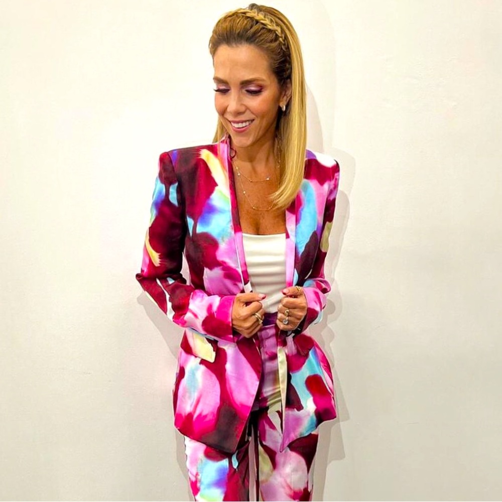 Zara Satin Affect Multi Color Belted Blazer Size S NEW